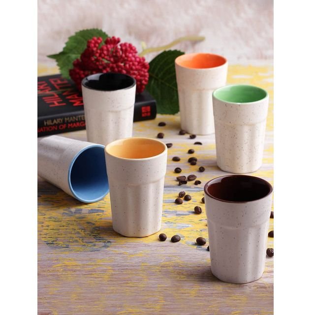 Multicoloured & White 6-Pieces Solid Ceramic Glasses Set