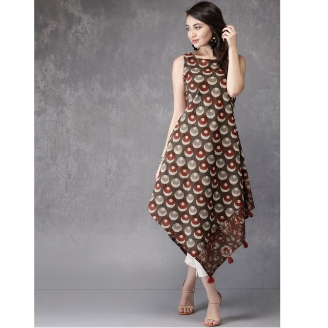Anouk Women Grey & Maroon Printed A-Line Kurta