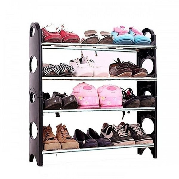 Convertible 4 Tier Stack-able Black Shoes Rack