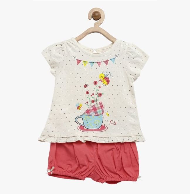 Nauti Nati Ecru & Pink Printed Short Set