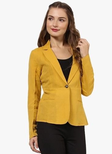 SASSAFRAS Women's Mustard Yellow Solid Winter Jacket