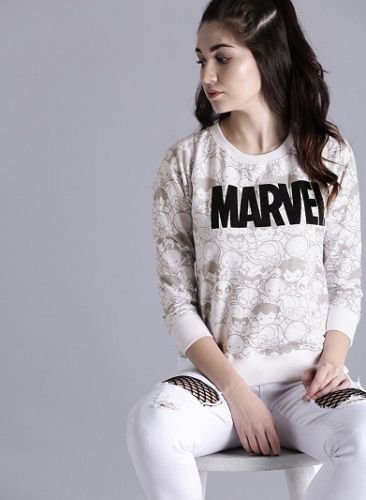 Kook N Keech Marvel Women's White Printed Sweatshirt