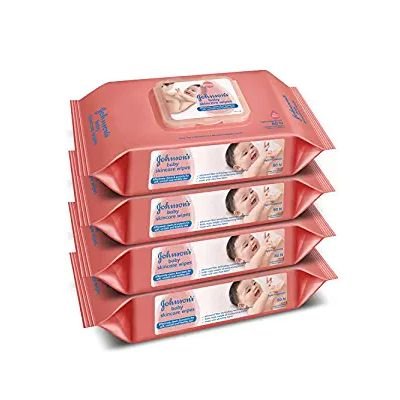 Johnson's Baby Skincare Wipes (Pack of 4, 80 Sheets Per Pack)