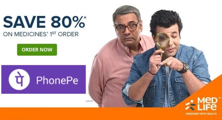 Flat 80% Off on Medlife Medincines + Rs.350 Cashback