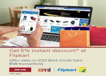 Flipkart 5% off on Rs. 8000 with ICICI Bank Card EMI