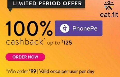 Phonepe – 100% Cashback on Eatfit Food Orders