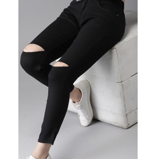 HERE&NOW Women Black Skinny Fit Mid-Rise Ankle Length Slash