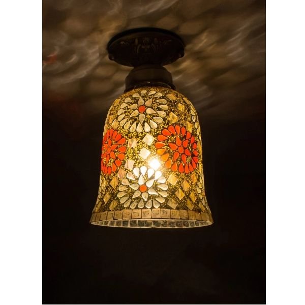 Fos Lighting Cream & Maroon Metal Ceiling Lamps