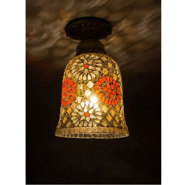Fos Lighting Cream & Maroon Metal Ceiling Lamps