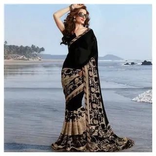 Jaanvi Fashion Designer Black Printed Saree