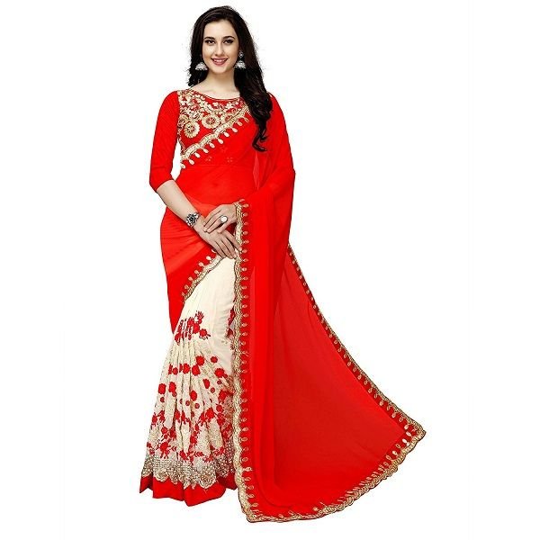 Glory Women's Red Georgette Saree