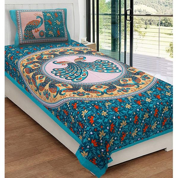 Rajasthani Classic 144 TC Cotton Single Bedsheet with Pillow Cover