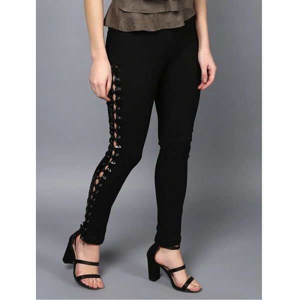 Benoit Black Cotton Solid Jeggings