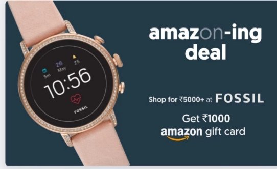 Magicpin - Rs. 1000 Amazon Card by spending Rs. 5000 at Fossil