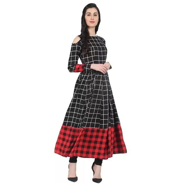 Nayo Women Checkered Flared Multicolor Kurta