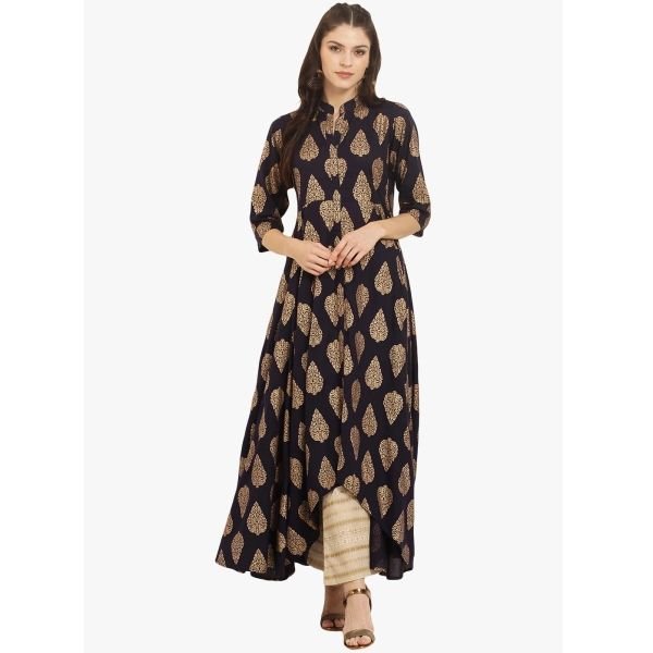 Ives Navy Blue Printed Kurta Ives