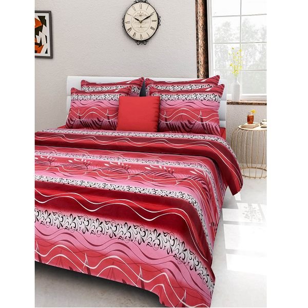 Homefab India Pink Cotton Printed Double Bed Sheet Set