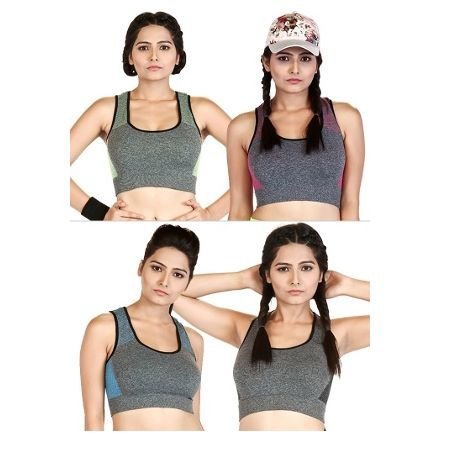 Leyazo Women's Poly Spandex Sports Bra Set Of 4