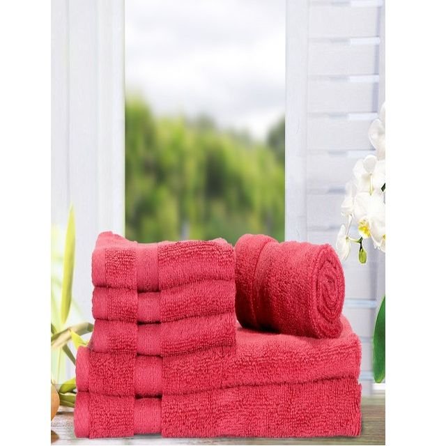 Bianca Red Solid Cotton Towels Set Of 6