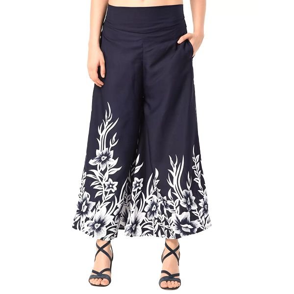 Nitikali Navy Blue Crepe Palazzos For Women