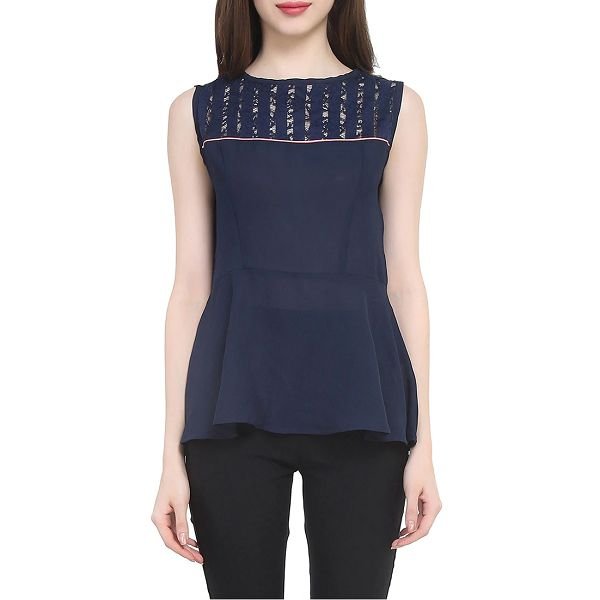 Colors Couture Blue Peplum Top For Women
