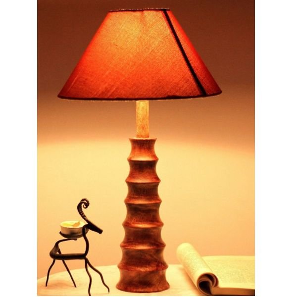 Wooden Buffing Brown Table Lamp With Shade
