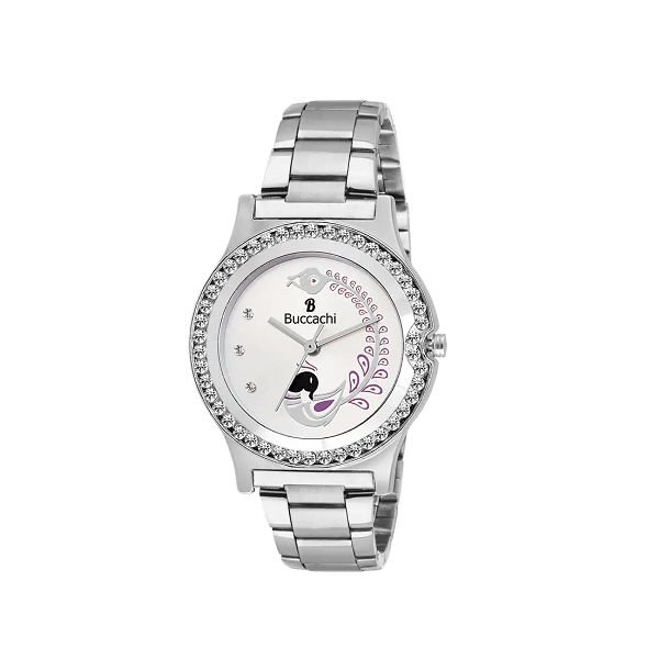 Buccachi Analouge White Dial Watches Water Resistant Silver
