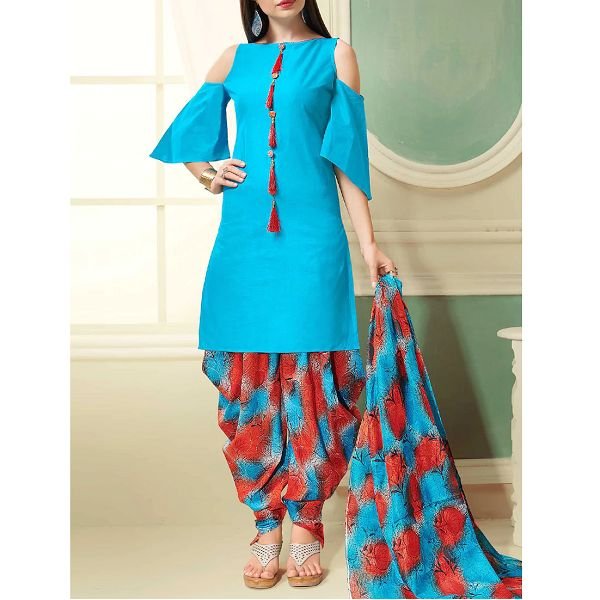 Pisara Blue Cotton Unstitched Patiyala Suit