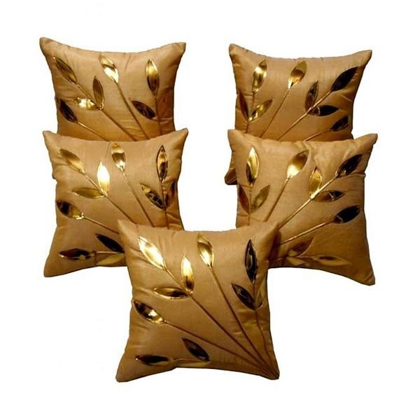 FabLooms Golden Leaves Cushion Covers Set of 5