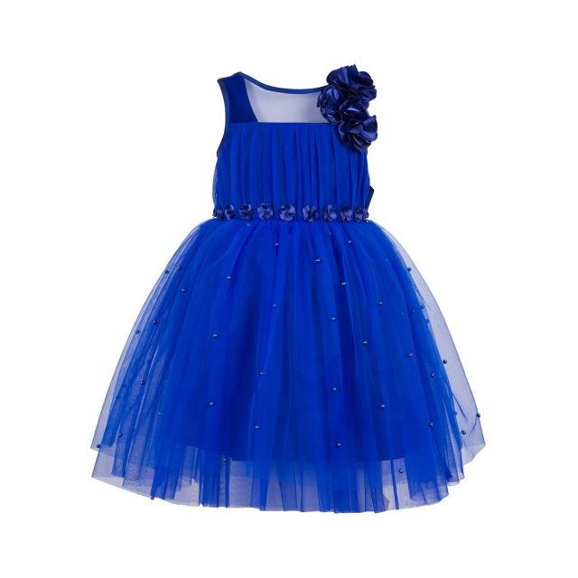 Girls Blue Self Design Embellished Empire Dress