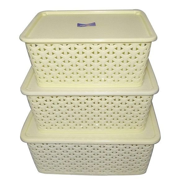 Fair Food Plastic Basket With Lid Pack Of 3