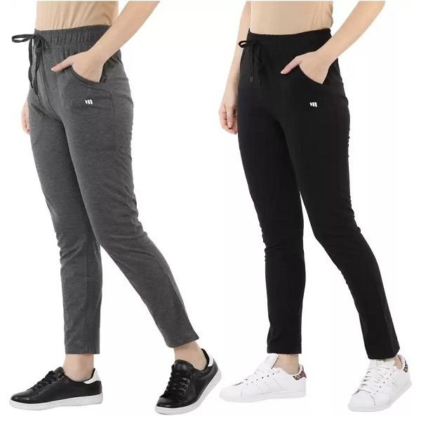 Modeve Solid Women Grey & Black Track Pants