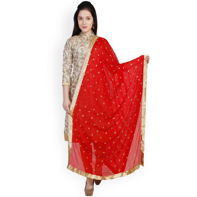 Dupatta Bazaar Red Dupatta Embroidered Chiffon