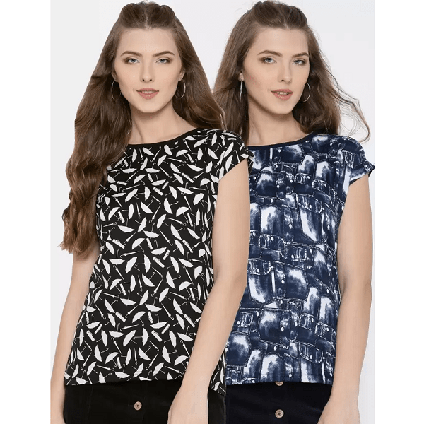 U&F Casual Cap Sleeve Printed Women's Top