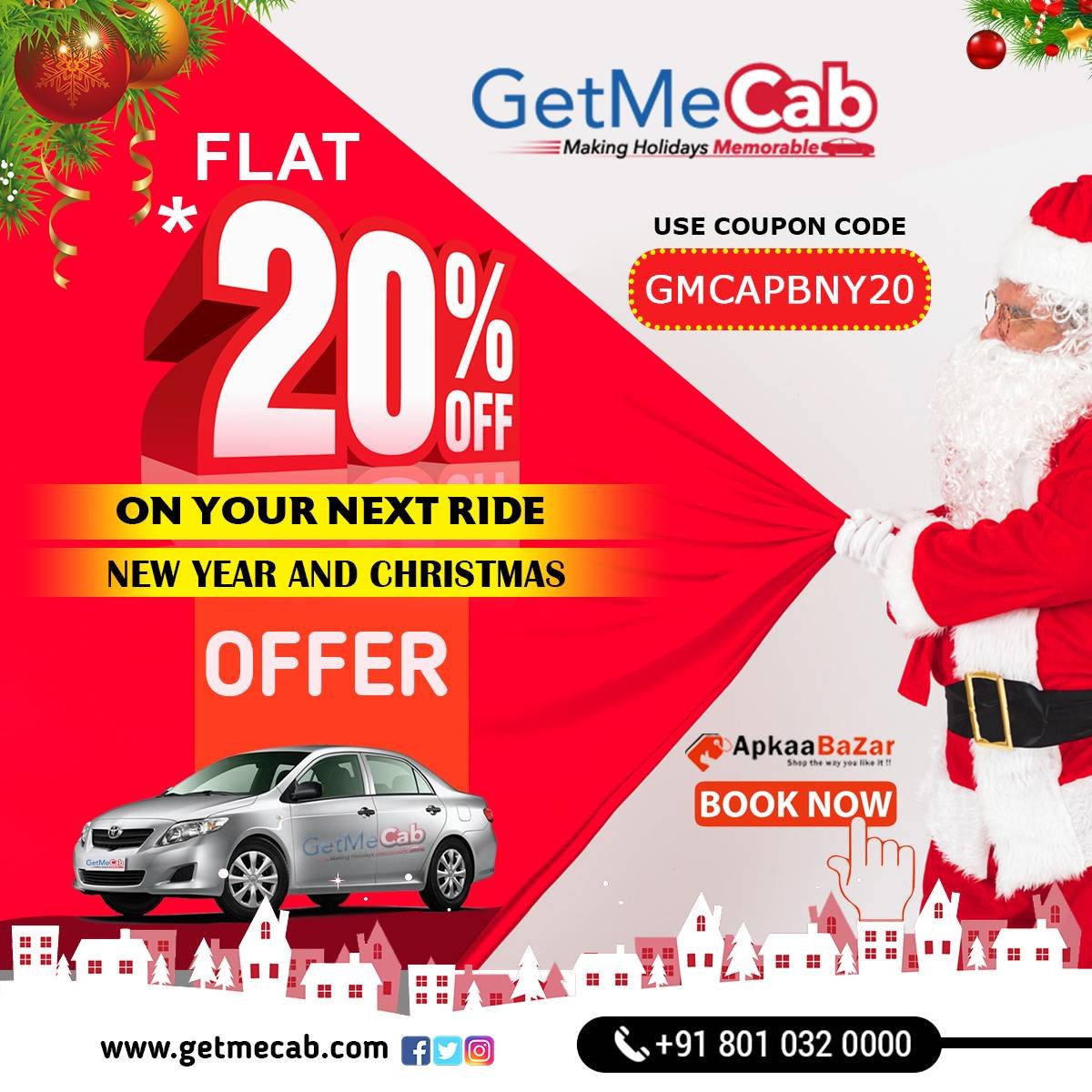 Get a Flat 20% discount off on cab booking online