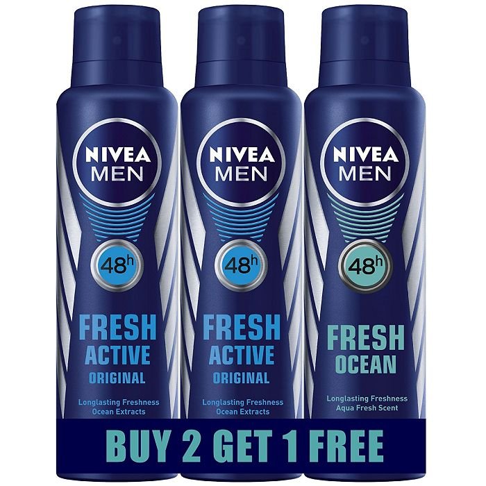 Buy 2 Get 1 Free Nivea Fresh Active Deodrant, 150ml