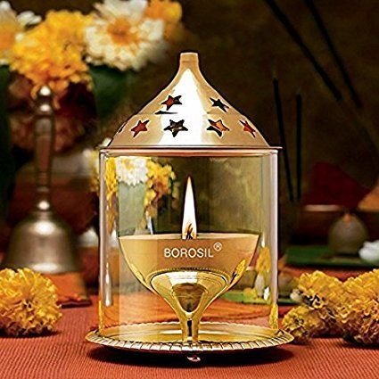 Borosil Akhand Diya Multicolor (Large, Brass)