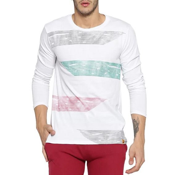 Campus Sutra Men's White Cotton Front Print T-Shirt