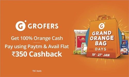 Avail Flat Rs.350 Cashback on Grofers Pay Using Paytm