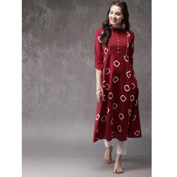 Anouk Women's Red Printed A-Line Kurta