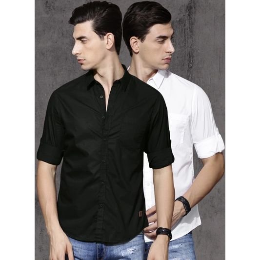 Roadster Black Solid Casual Shirts (Pack Of 2)