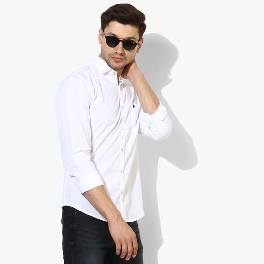 Peter England White Solid Slim Fit Casual Shirt