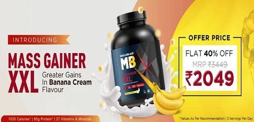 MuscleBlaze Mass Gainer XXL, 6.6 lb Banana Cream & Flat 40% Off