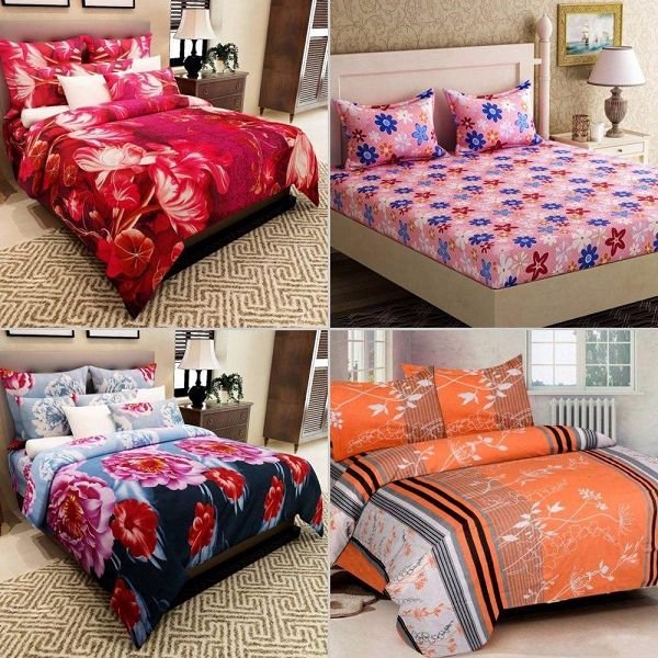 Set Of 4 Cotton Rich Bedsheets With 8 Pillow Cover