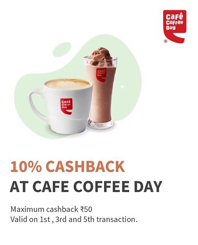 Get 10% Cashback, upto Rs.50 on Cafe Coffee Day Via Freecharge