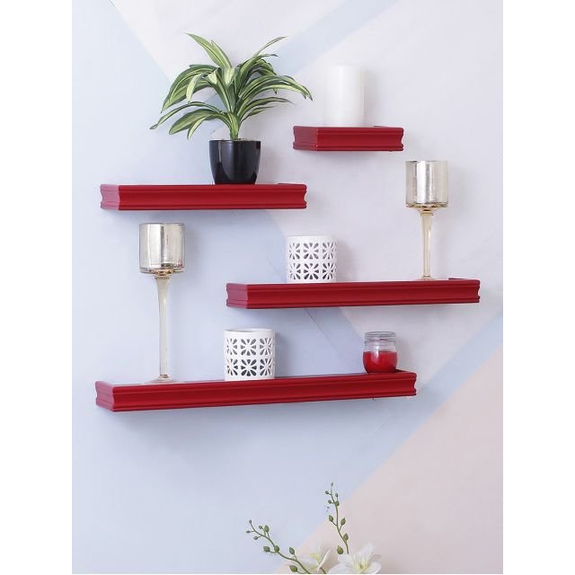 Home Sparkle Red MDF Basic Wall Shelf & 15% Instant Discount