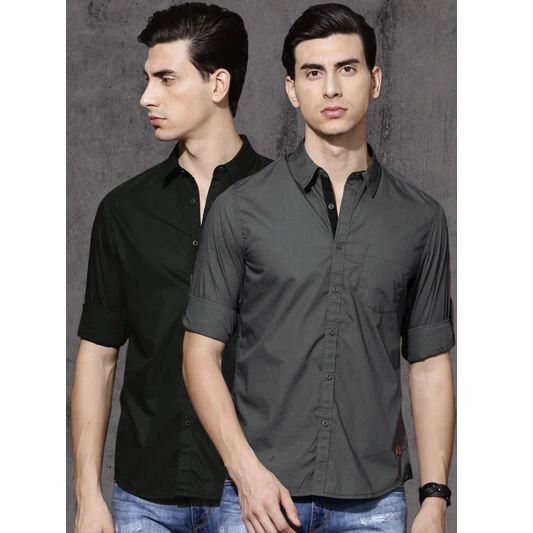 Roadster Black Solid Casual Shirts For Men Pack Of 2