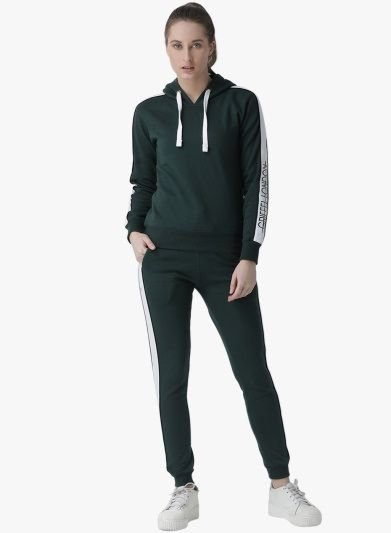 GRIFFEL Women's Green Solid Tracksuit & Flat 51% Off