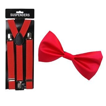 Unisex Red Suspender And Red Bow + 10% Cashback