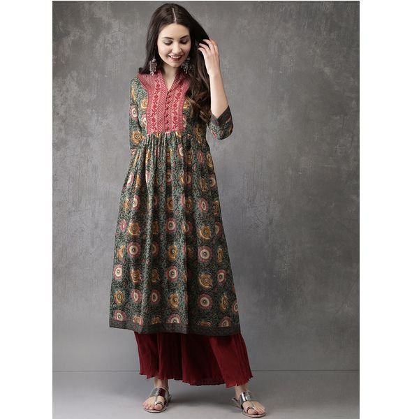 Anouk Green Printed Kurta For Ladies At Just Rs.1299